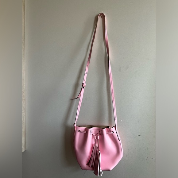 J.Crew Pink Crossbody Leather Bucket Bag - Picture 1 of 9